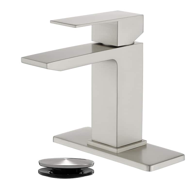 Waterfall Single Handle Bathroom Sink Faucet with Pop-up Drain 304 Stainless Steel 1 Hole Basin Vanity Faucets - Brushed Nickel