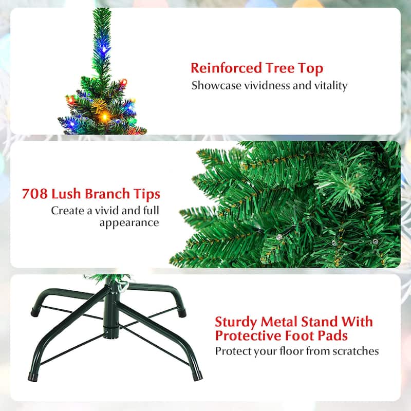 Gymax 6.5ft Pre-Lit Pencil Christmas Tree Hinged PVC Tree w/ 250