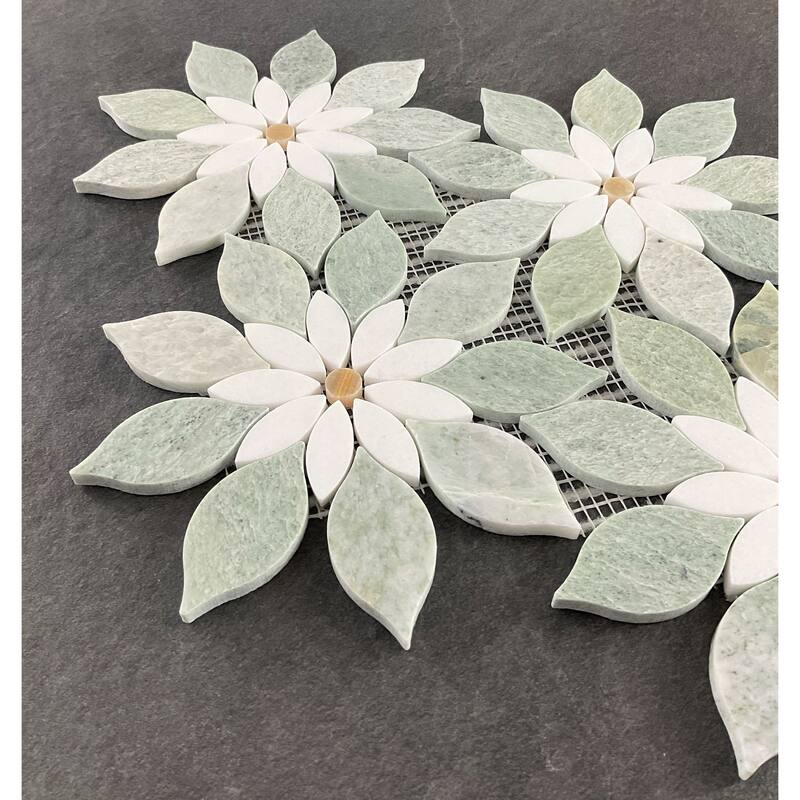 Flower Pattern Waterjet Marble Mosaic Wall Tiles - Case (7 Sheets)