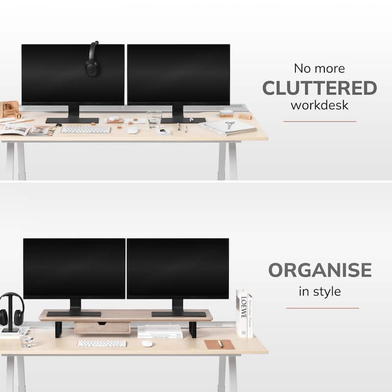 Jani Wood Monitor Stand Riser Desk - Ergonomic Design Stand, Desktop Organizer Table for Home, Office Workspace, Gaming Desk