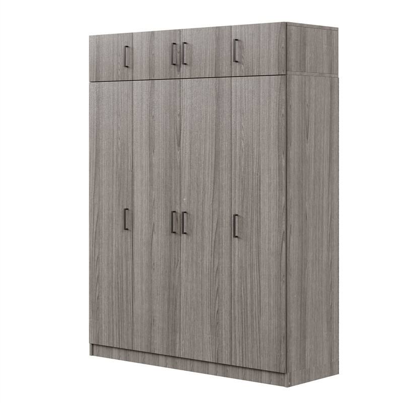 Modern Bedroom Wardrobe with 4 Doors and Top Cabinet, Freestanding Armoire Closet with Hanging Rod, 1 Drawer and Storage Shelves
