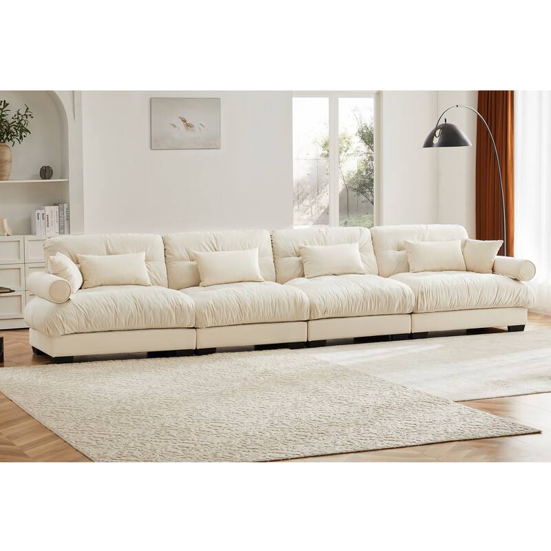 Modern Sectional Couch Comfortable Upholstered Sofa Set with Lumbar Pillow and Throw Pillow for Living Room