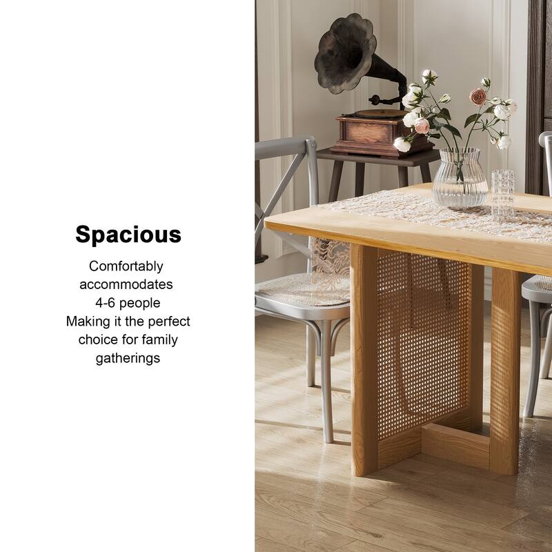 Farmhouse Kitchen Dining Room Table Furniture Square Kitchen Table with Rattan Woven Legs for Kitchen Bar Living Room