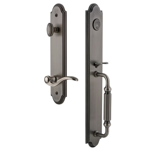 Grandeur ARCFGRBEL_ESET_238_LH Arc Solid Brass Rose Left Handed Keyed Entry Single Cylinder Full Plate "F" Grip Handleset with