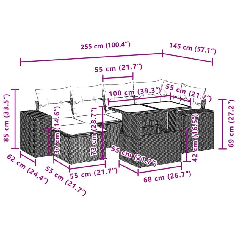 vidaXL Garden Sofa Set - 21.7 x 39.4 x 28.7