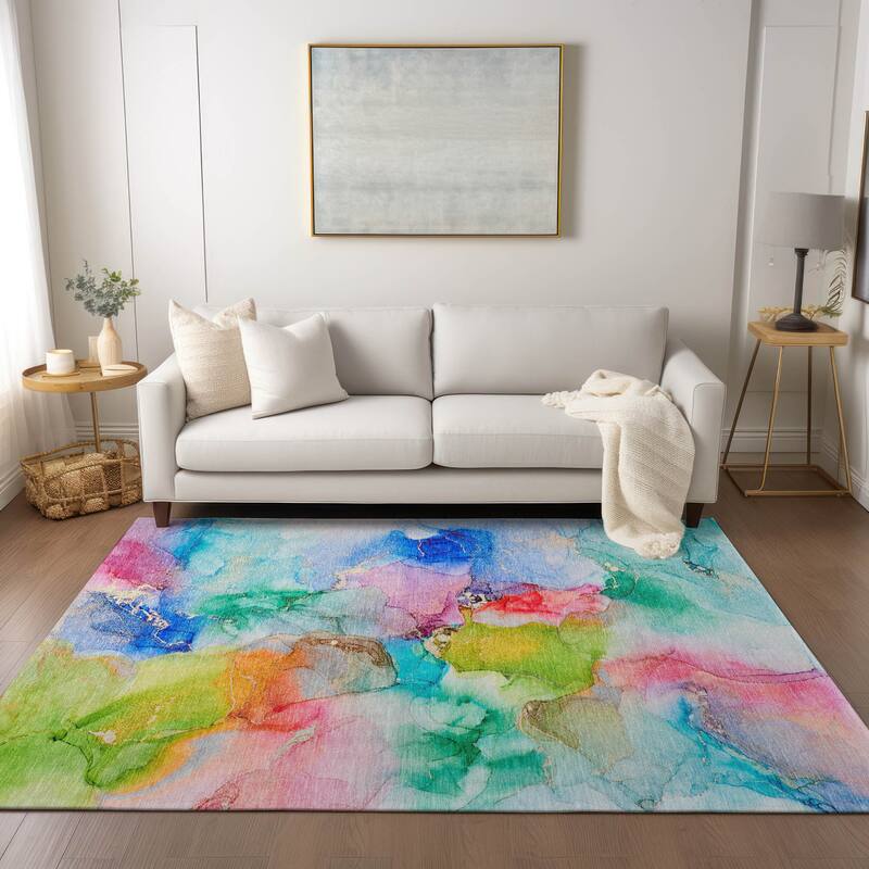 Nava Artistic Abstract Weather Resistant Blended Style Outdoor Rug