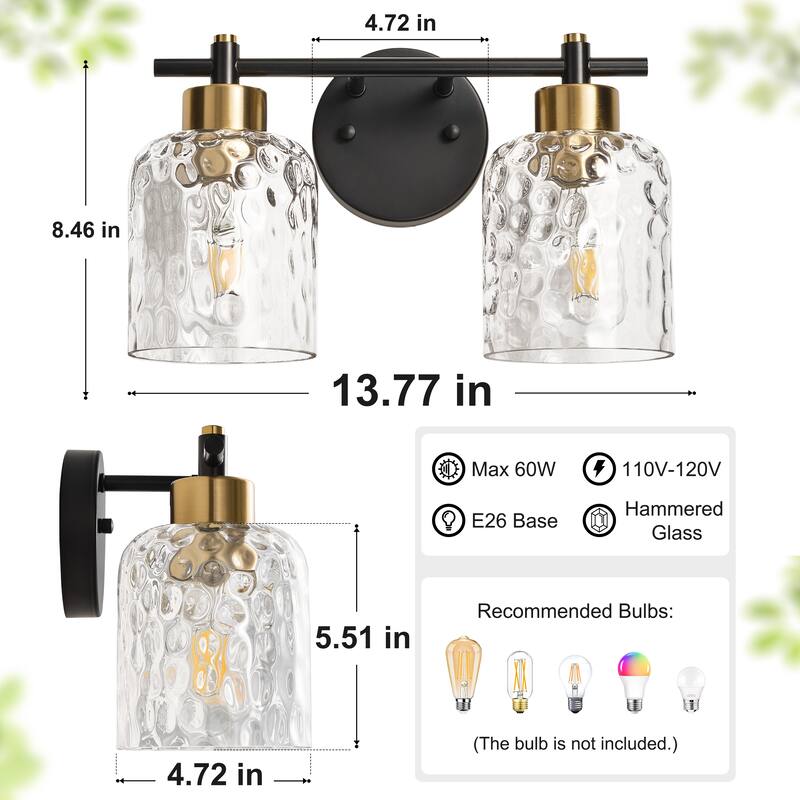 Starsky 2/3/4 Light Modern Dimmable Hammered Glass Bathroom Vanity Light