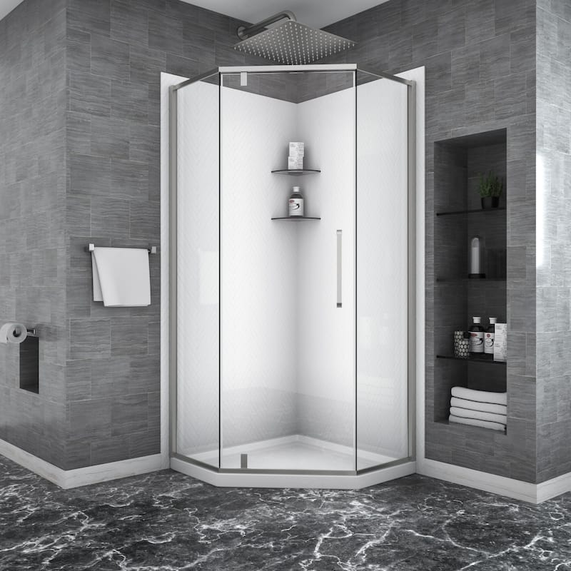 Kichae Shower Door 34-1/8" x 72" Semi-Frameless Neo-Angle Hinged Shower Enclosure - 34'' x 72''