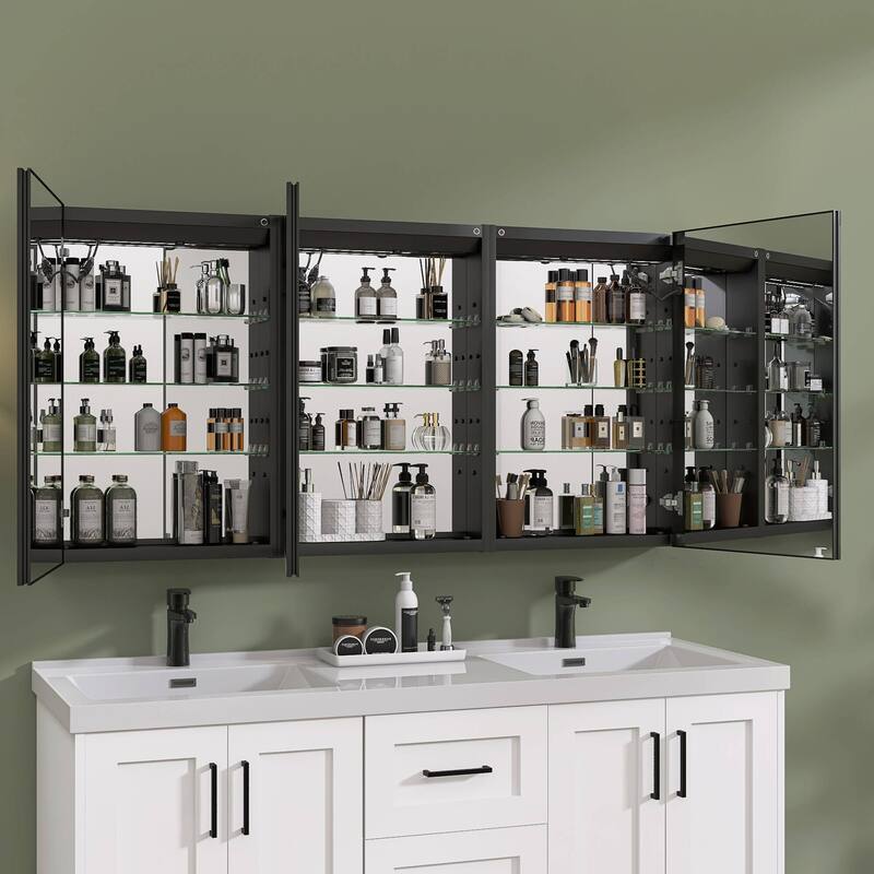60'' W 30'' H Recessed Frameless Medicine Cabinet Mirror 9 Adjustable