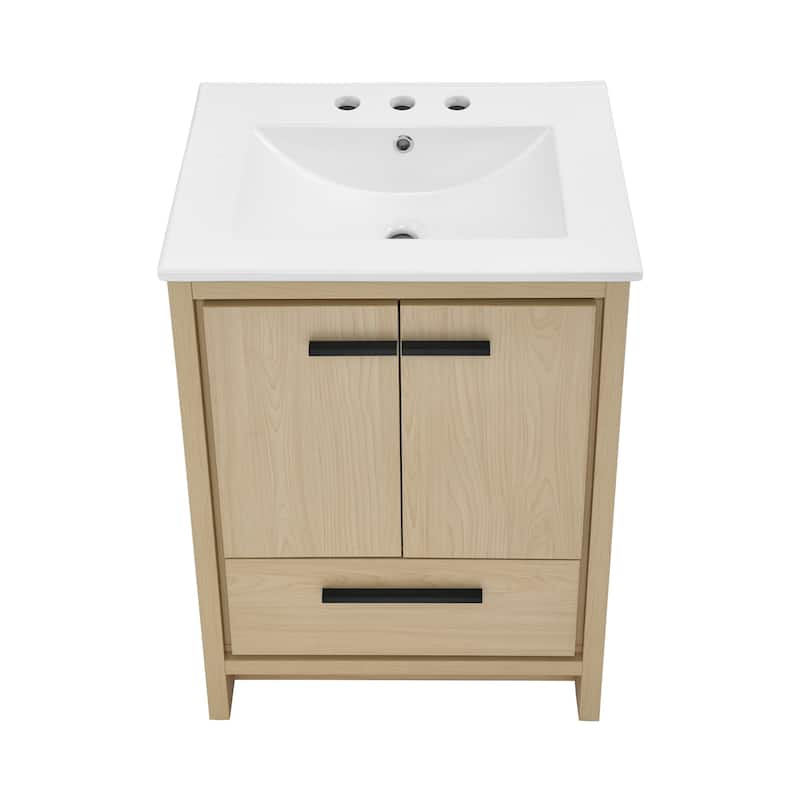 Virage 24 In. Brown Oak Bathroom Vanity With White, 3-Hole Ceramic Sink Top