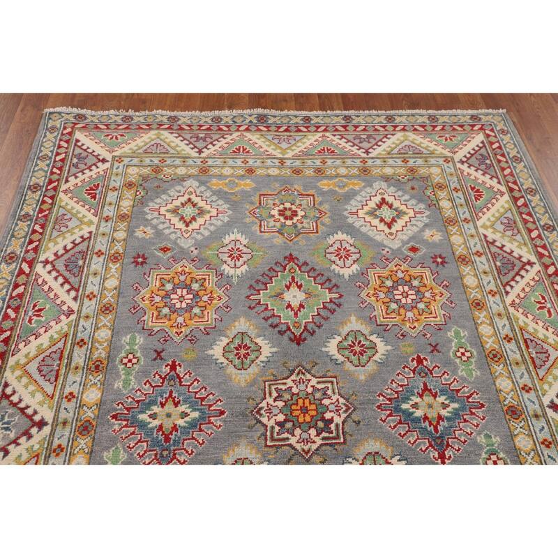 Traditional Grey Kazak Area Rug Handmade Wool Carpet - 5'1" x 6'11"