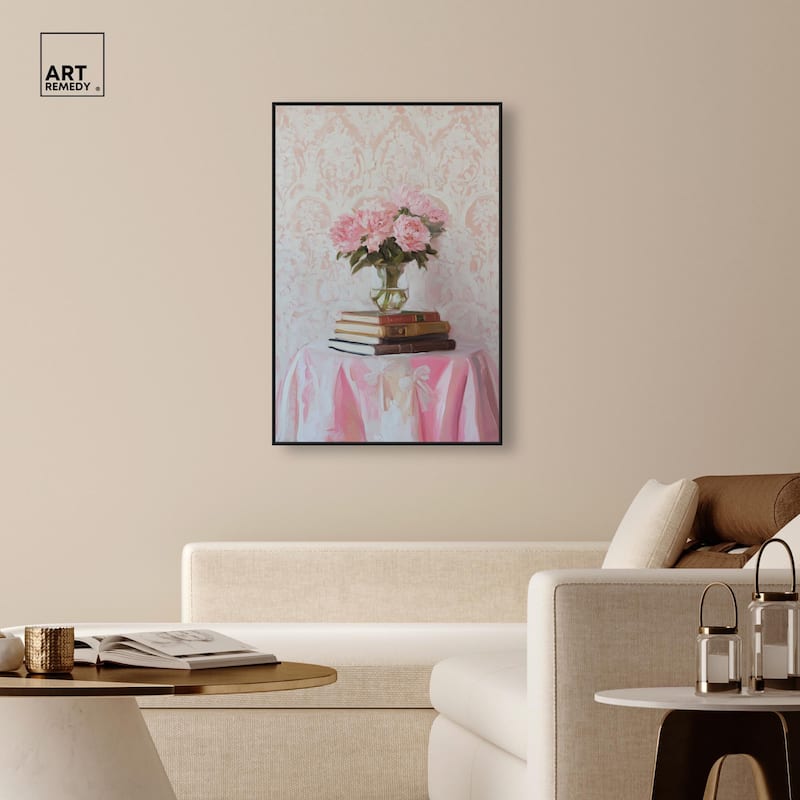 Pink Peonies on Books Canvas by Art Remedy