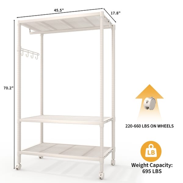Heavy Duty Rolling Clothes Rack with Wheels, 693LBS Capacity Freestanding Garment Rack with Adjustable Shelves Rods