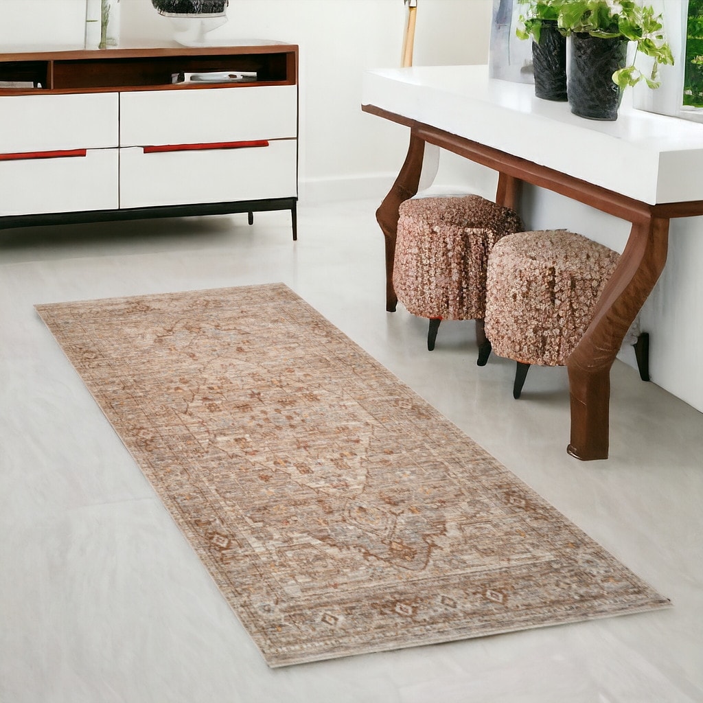 HomeRoots Ribu Floral Medallion Traditional Runner Area Rug