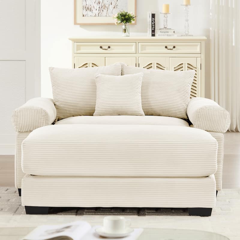 GDFStudio - Soft Corduroy Fabric 1-Seater 54.3" Sofa Chair with Ottoman