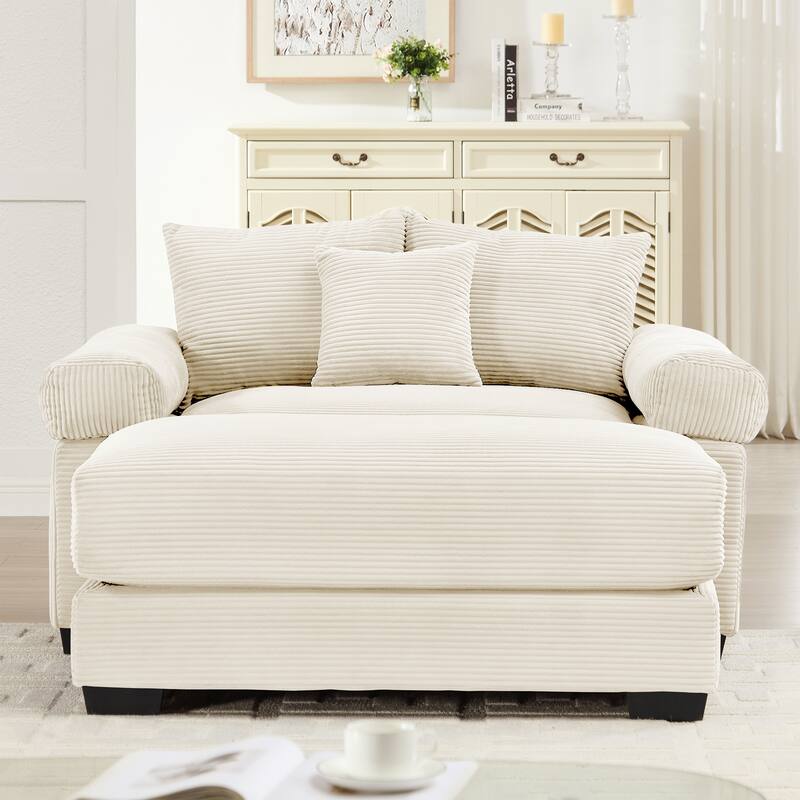 Roomfitters 54.3" Oversized Cloud Modular Sofa & Ottoman, Corduroy Deep Seat Couch with Thick Armrests