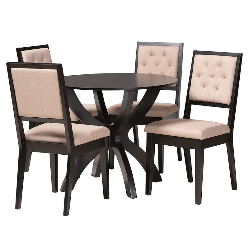 Noe Modern Sand Fabric and Dark Brown Finished Wood 5-Piece Dining Set - Beige, Dark Brown
