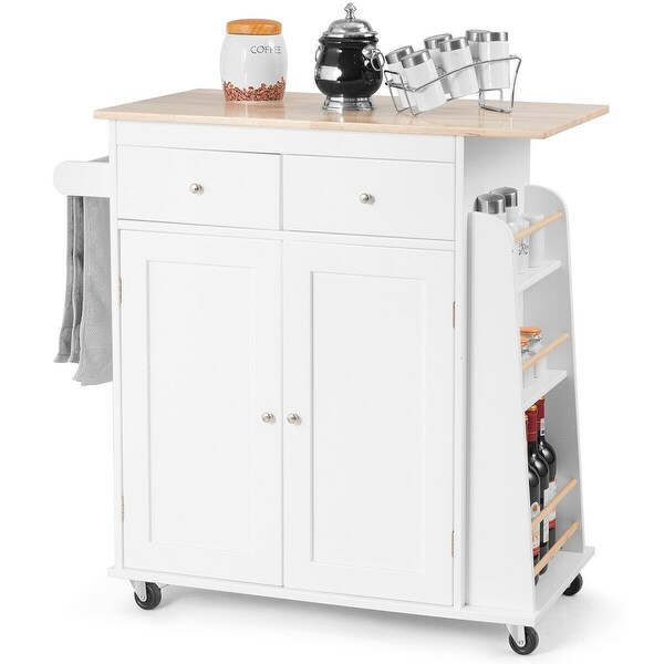 Gymax Rolling Kitchen Island Utility Trolley Cabinet Storage Spice Towel Rack White