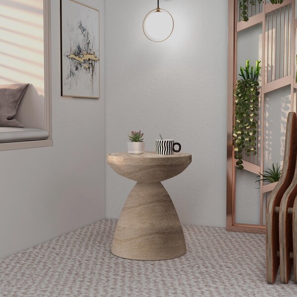 LeisureMod 17” Wide Round Side Table in Fiberstone with Open