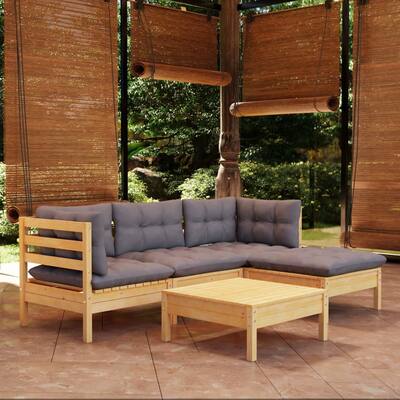 vidaXL Solid Pinewood Patio Lounge Set 5 Piece with Cushions Multi Colors - 25" x 25" x 24.6"
