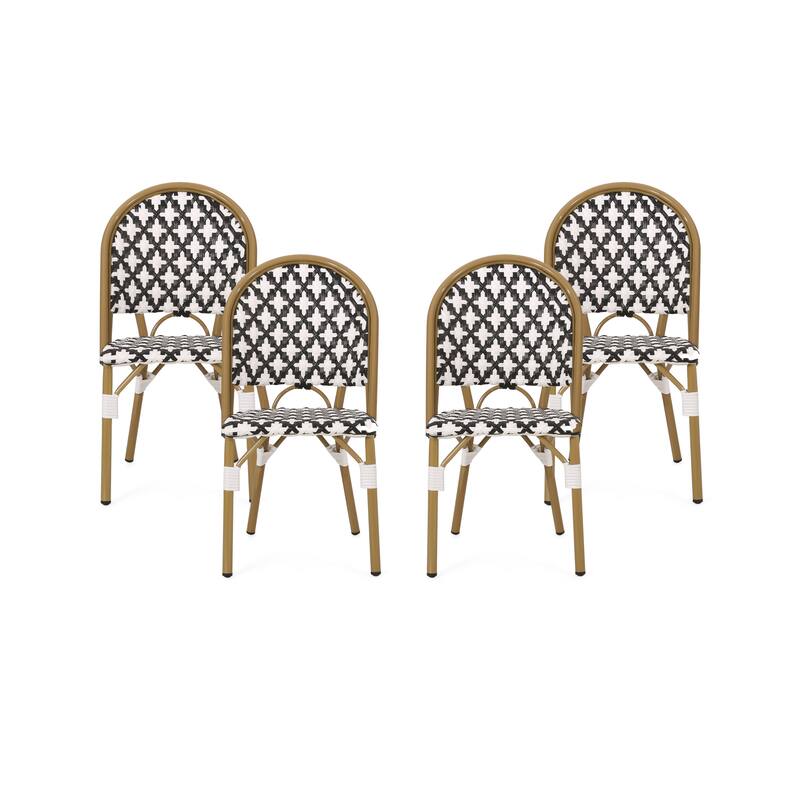 Louna Outdoor French Cafe Chair (Set of 4) by Christopher Knight Home - Black + White + Bamboo Print Finish