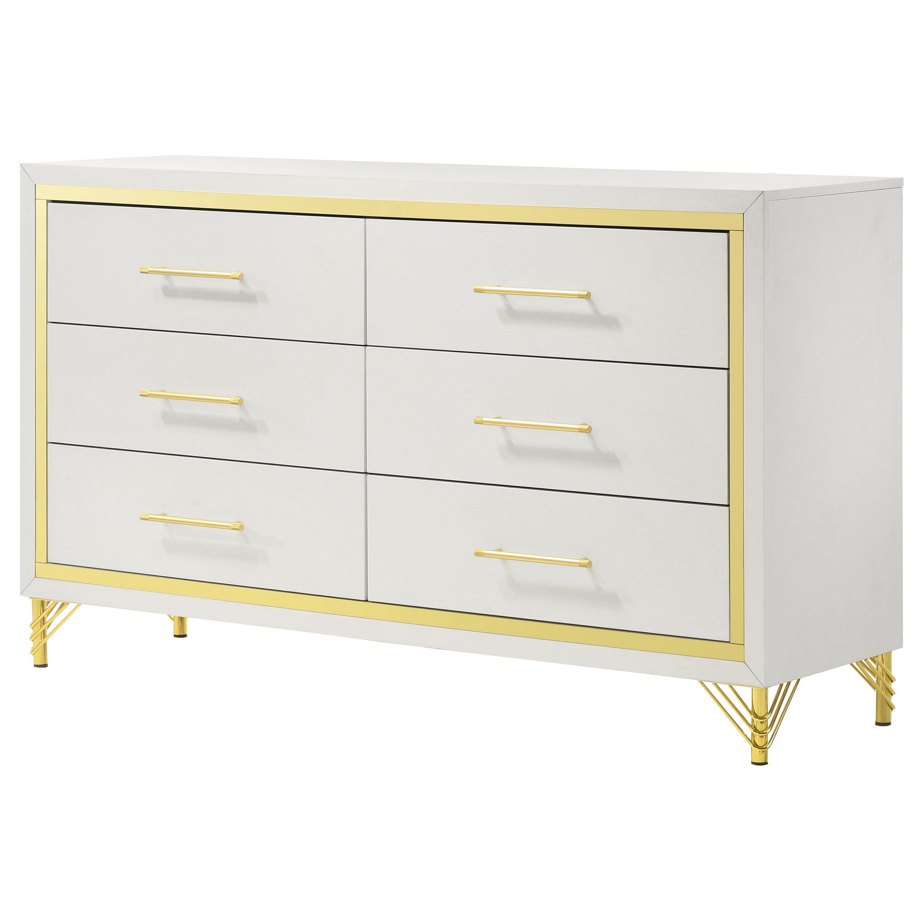 white dresser gold legs Wesley Home Zone Furniture Coaster Furniture Kendall CST CARPETNAL 55" White Dresser for