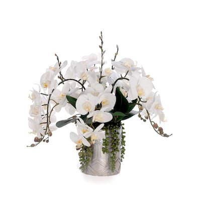 Real Touch White Orchids Flower Arrangement in Silver Vase