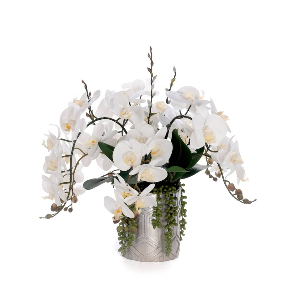 Real Touch White Orchids Flower Arrangement in Silver Vase