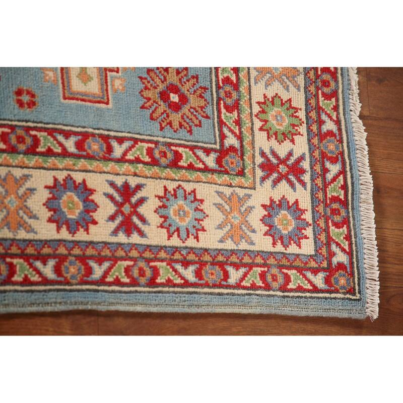 Light Blue Kazak Accent Rug Handmade Wool Carpet - 3'4"x 4'9"