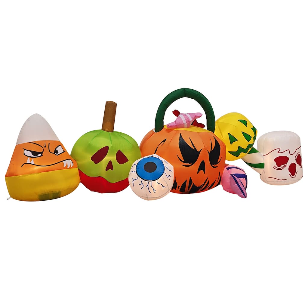 8FT Halloween Inflatable Outdoor Decoration with Ghosts Pumpkins Candy and LED Lights