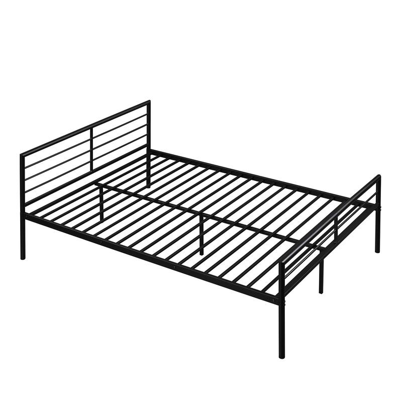 Black Twin over Full Size Metal Bunk Bed with Desk, Ladder and Quality Slats for Bedroom, Metallic