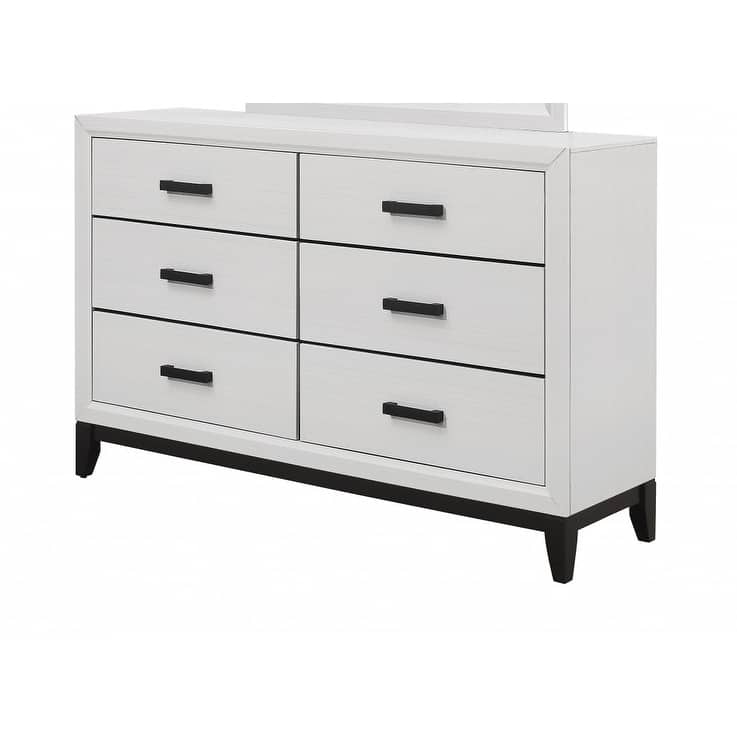 58" White Solid Wood Six Drawer Double Dresser