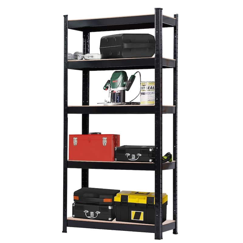 5 Tier Heavy Duty Metal Shelving Rack Unit Garage Storage Shelf Black - Black
