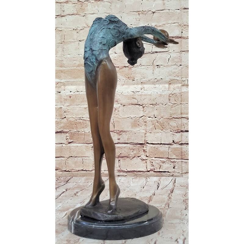 Athlete Gymnast Acrobat Girl Balancing Ball Bronze Statue Sculpture Figure 15 Inches X 11 Inches
