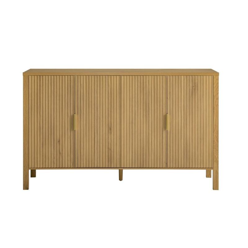 Modern 57.5" Fluted Door 4-Door Sideboard with Side Hooks and Adjustable Shelves