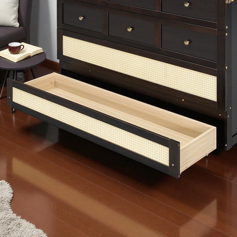 Full Size Murphy Bed with Large Storage Drawers, Space-Saving Foldable Wall Bed with Elegant Front Design