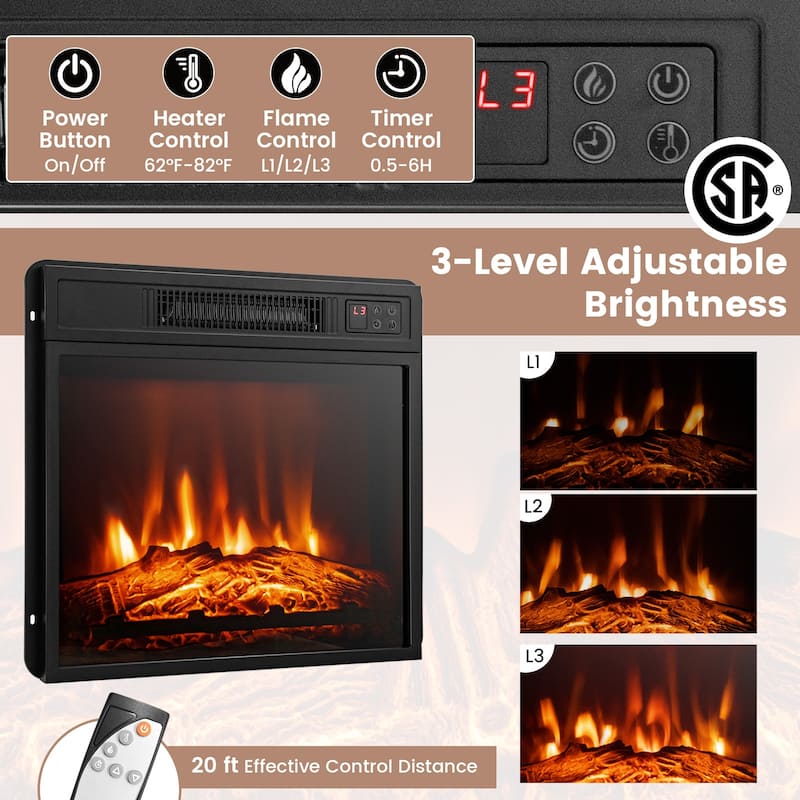 Electric Fireplace TV Stand with 16-Color LED Lights and Adjustable Glass Shelves for Living Room - 59" x 10" x 32.5"