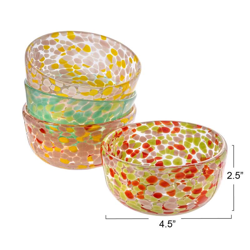 Glass Bowl with 4 Pattern Designs - 4.5"L x 4.5"W x 2.4"H