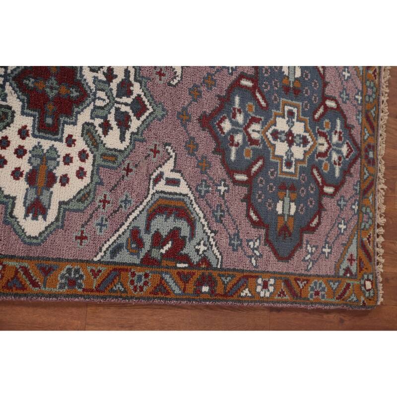 Geometric Purple Kazak Oriental Runner Rug Handmade Wool Carpet - 2'6"x 9'8"