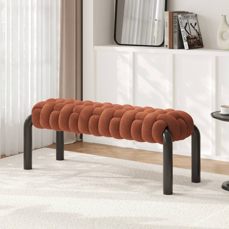 Christopher Knight Home - Teddy Braided Upholstered Bench with Black Metal Legs End-of-Bed Seating