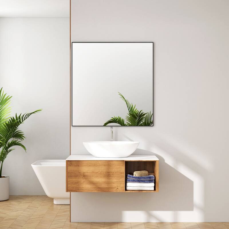 Organnice Rectangular Mirror Modern Black Frame Bathroom Vanity Mirror Clean Glass