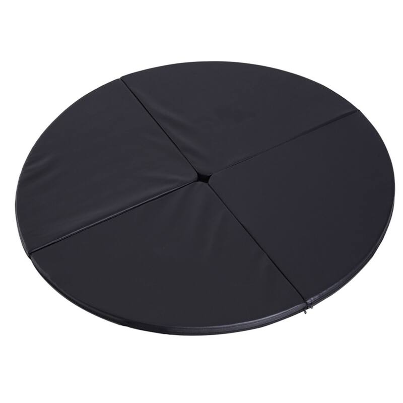 Round Foldable Dance Mat Extra Thick Foam Heavy-Duty PVC Cover Waterproof Portable Exercise Floor Mat Universal Pole - Black