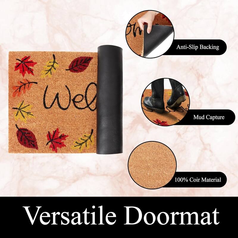 A1HC Natural Coco Coir Door Mat with Heavy Duty Non-Slip PVC Backing - 18" x 30" - Easy to Clean