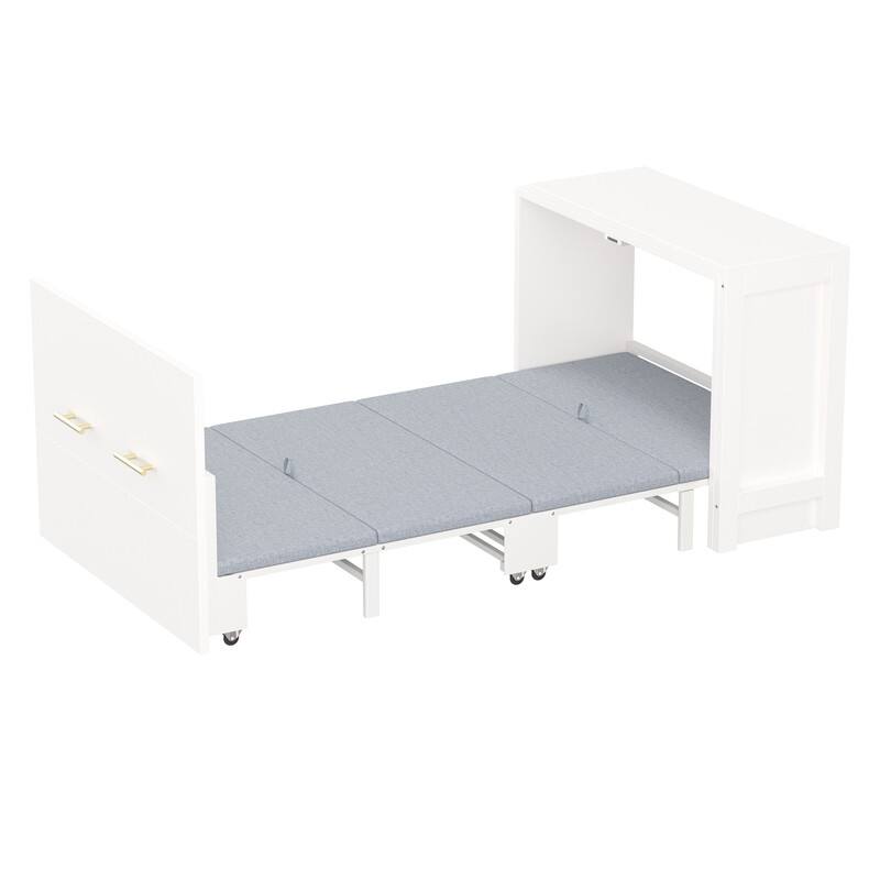 2 in 1 Murphy Bed ,Twin Size Murphy Cabinet Bed with Adjustable Position Desk, Murphy Chest Dresser Bed with Foldable Cushion