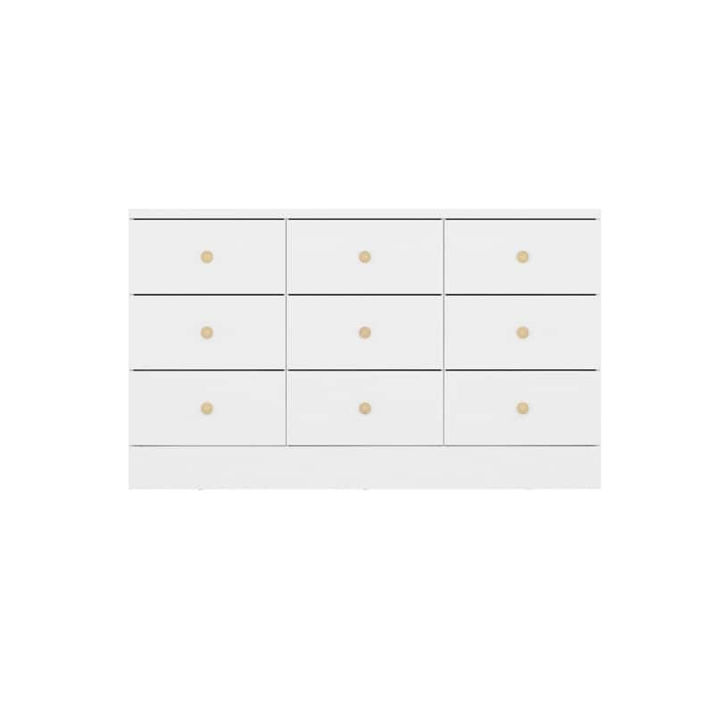 9-Drawer White Dresser with Gold Knobs – Modern Storage Solution