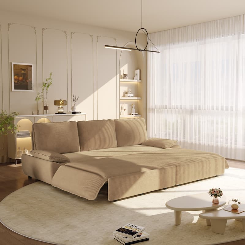 94.5" Corduroy Convertible Pull Out Sofa Bed