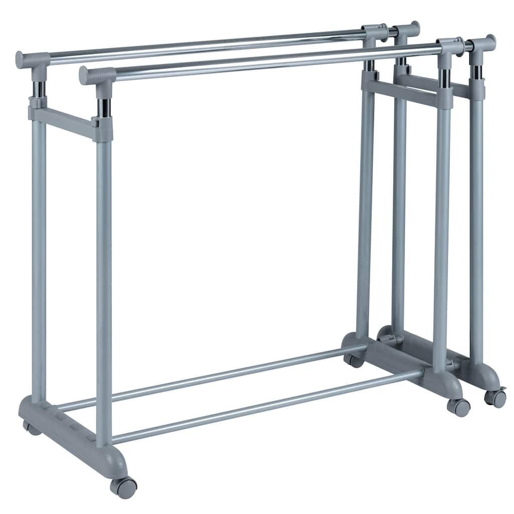 Costway Double Rod Clothes Rack with Extendable Height & Width for - Silver - See Details