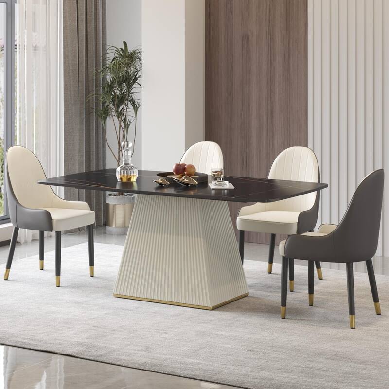 Modern Dining Table Sintered Stone Rectangle Kitchen Table With Square Pedestal