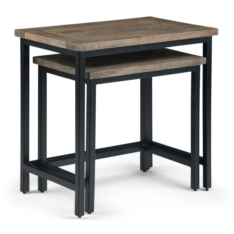 WYNDENHALL Rhonda SOLID MANGO WOOD and Metal 25 inch Wide Rectangle Industrial Nesting 2 Pc Side Table, Fully Assembled