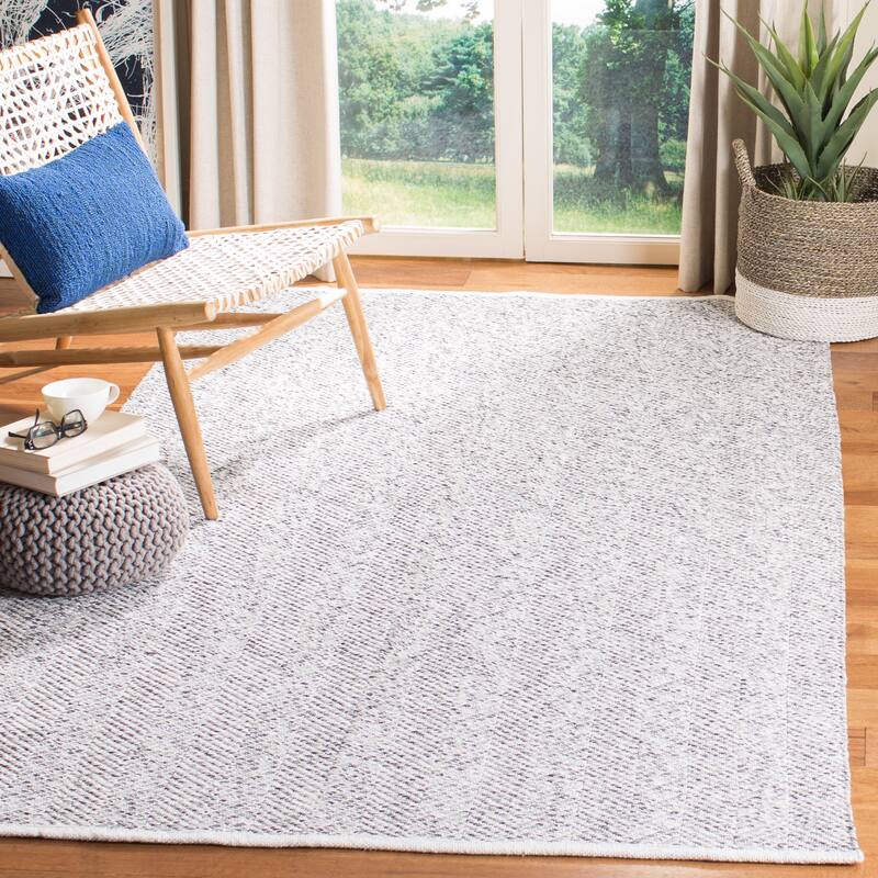 SAFAVIEH Handmade Nantucket Adile Modern & Contemporary Geometric Cotton - 5' x 8' - Charcoal - Rectangle